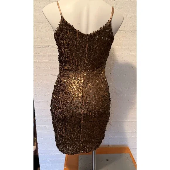 Glam Party Cocktail Metalic Gold Eight Sixty Sequin Bodicon Spaghetti Strap S - Picture 2 of 8